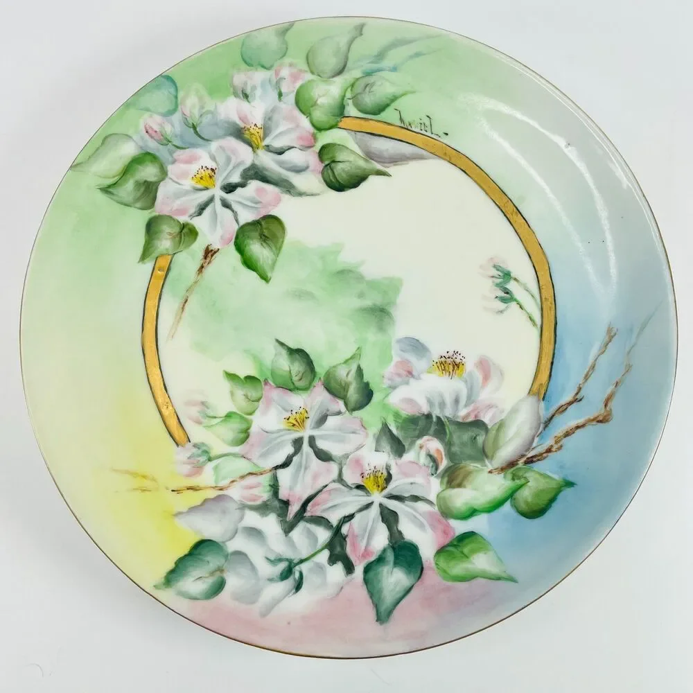 Weimar Germany Hand Painted Plate Roses Gold Rim Signed Mariel 8.5